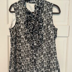 Tahari Black and White Ruffled Sleeveless Blouse